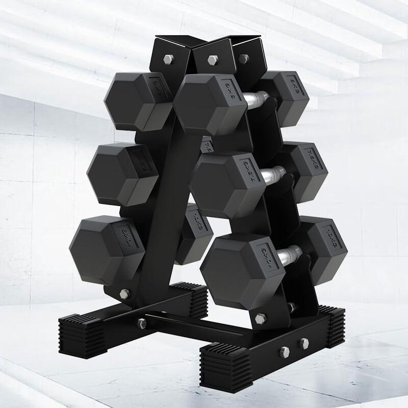 Rubber-Coated Hexagonal Dumbbell Set with Storage Rack
