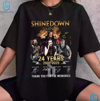 Футболка с туром Shinedown 2025 Футболка 24-летия 2001-2025 Унисекс Подарочная футболка Унисекс Футболка