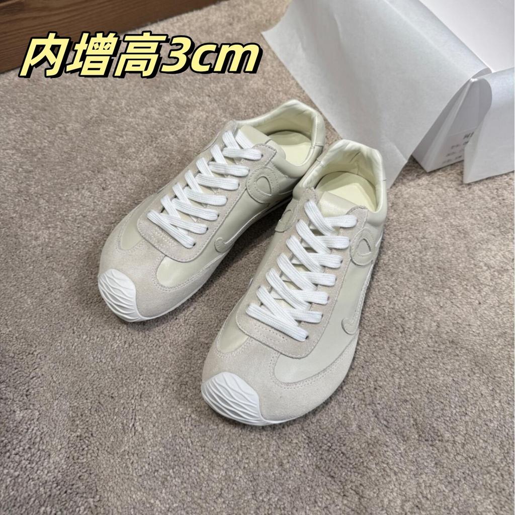 Cowhide Version~ Leather Color Matching Lace-up German Training Shoes New Big Head Versatile Casual Forrest Gump Shoes Women's Ballet Ugly Cute Shoes