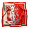 Satin Women' Scarf 70x70 - Red with Harness Motif and Greek Pattern, Classic Style