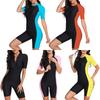 Women Athletic Swimwear Short Sleeve Rash Guard Color Block Padded Front Zipper Surfing Bathing Suit Shorts Swimsuit