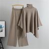 Women's Autumn And Winter Fashion Two Piece Set  High Neck Cape  Knitted Sweater  Wide Leg Pants Temperament Set