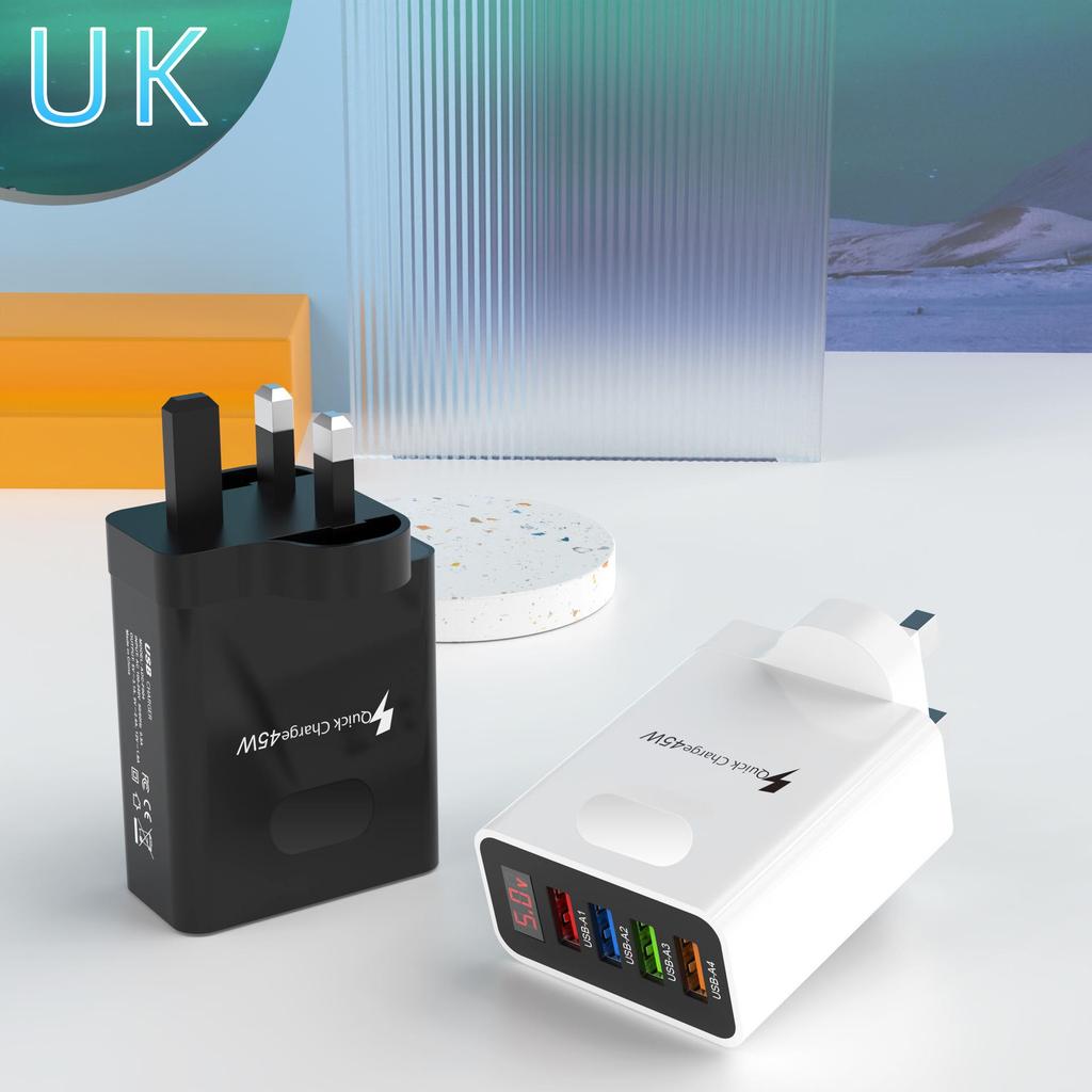 Многопортовое USB-зарядное устройство 45 Вт с цифровым дисплеем - 3,1 А, штекер EU/US/UK