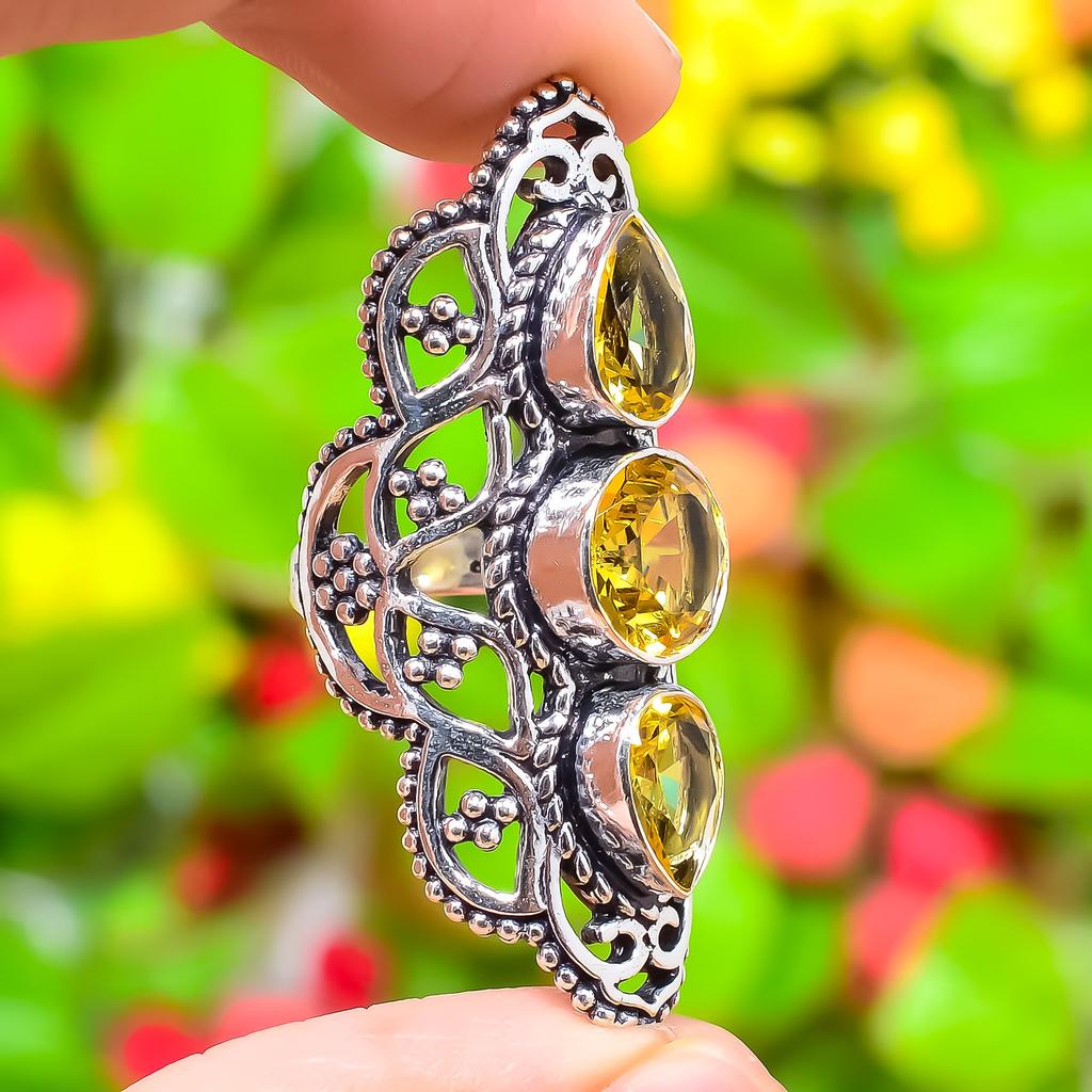 Citrine Gemstone Handmade 925 Sterling Silver Jewelry Ring Size 6 O4a44