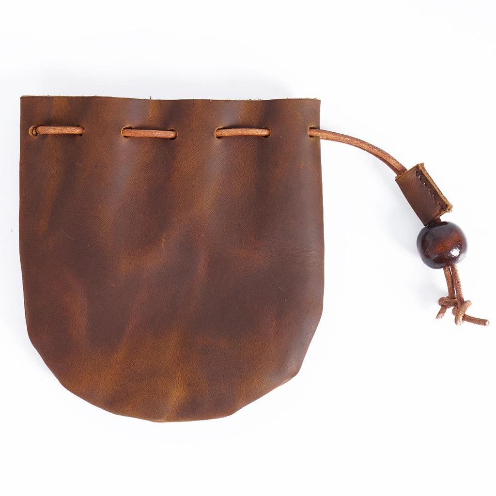 Vintage Leather Cowhide Drawstring Coin Purse - Small Clutch Wallet
