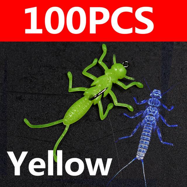 Bimoo 100 шт., мягкая приманка для ловли форели, маленькая приманка для ловли насекомых с крючком, сковорода для рыбалки