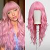 LOUIS FERRE Длинный вьющийся синтетический парик с челкой, розовые волосы, парики для женщин, повседневные, вечерние, косплей, термостойкие