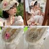 French Rural style Lolita Straw Hat Ribbon Bow Ruffle Lace Girl Sun Hat Handmade With Strap Ribbon Flower Flat Top Hat