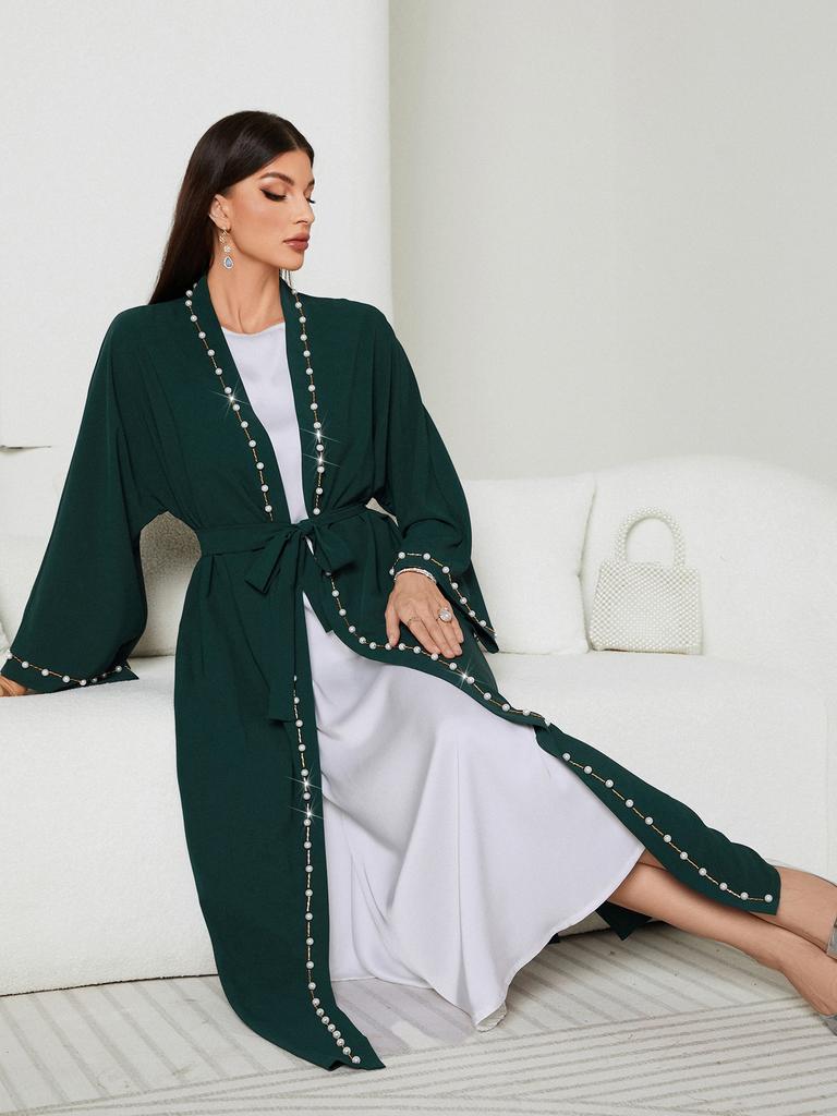 Женская одежда Черное винтажное свободное арабское платье с длинным наружным поясом и бисером