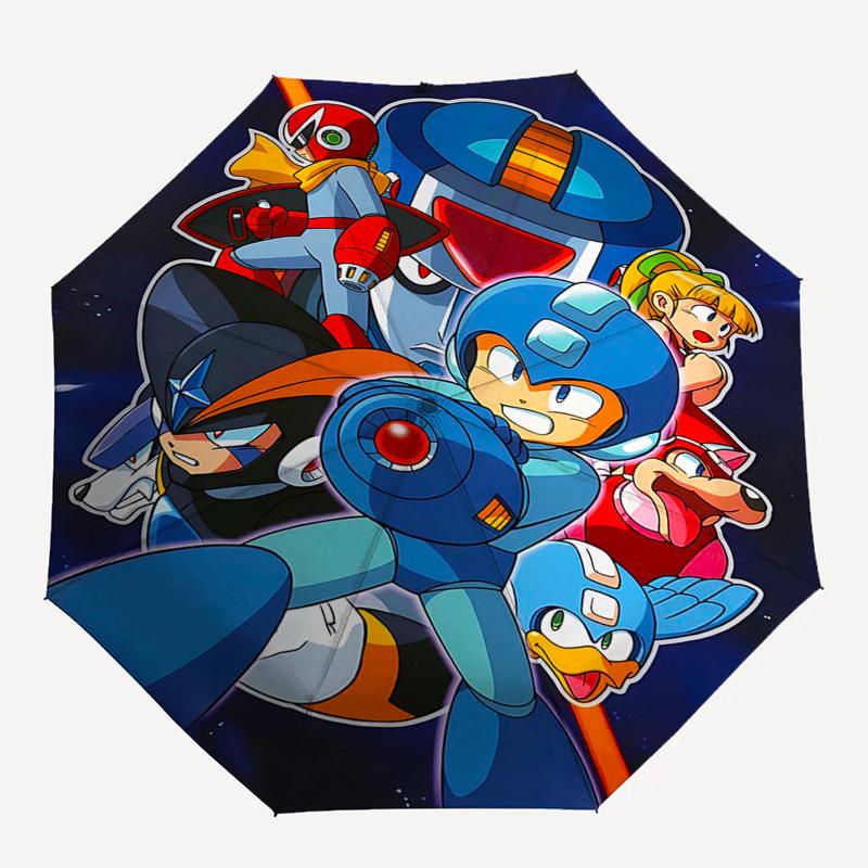 1pc Mega Man Automatic Folding Umbrella, 3-Fold Design, 8-Bone Iron Frame, Outdoor, Ideal Gift for Fans, Travelers, Daily Use, Festive Present.Y058