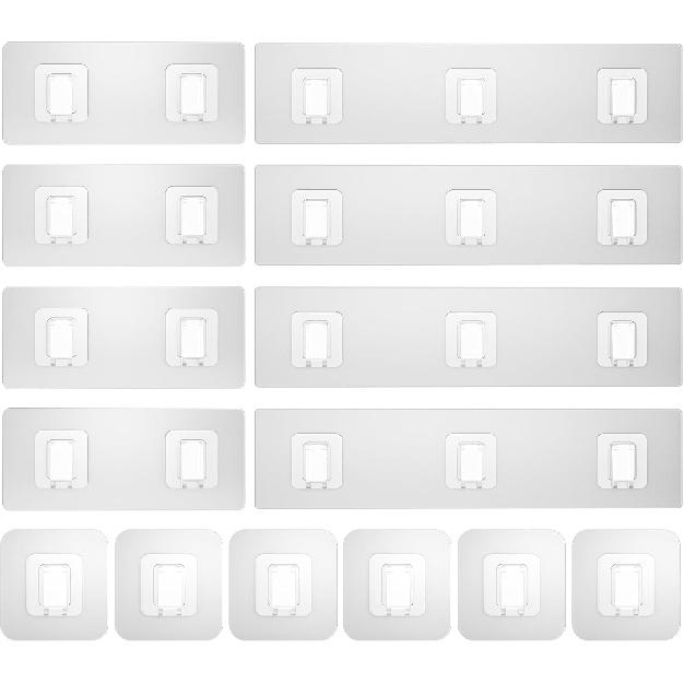 14 Pack Shower Caddy Adhesive Replacement Flat, Transparent Strong Adhesive Hooks, No Drilling, Waterproof Wall Hooks for Shower Caddy, Bathroom