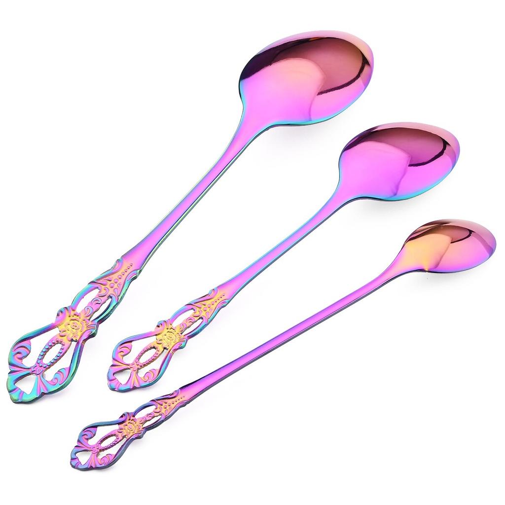 Juice Spoons Coffee Stirring Cutlery Set Colorful Teaspoon Dinnerware Ice Cream Long Handle Scoop Tableware Flatware Kitchen Tools