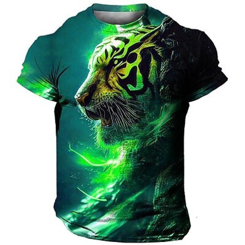 Муж. Футболка Футболка Графика Животные Тигр Круглый вырез Одежда Одежда 3D принт На открытом воздухе Повседневные С короткими рукавами С принтом Модельер Винтаж