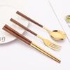 4/12/16 шт., набор столовых приборов, палочки для еды, ножи, вилки, ложки, набор посуды с имитацией деревянной ручки, корейский японский набор посуды