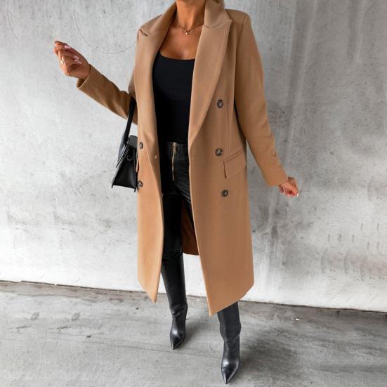 Women's Midi Long Wool Coat Double Breasted Trench Coat Classic Notch Lapel Peacoat Fall Winter Overcoat
