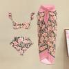 3Pcs/Set Women Summer Bikini with Beach Cover-Up Skirt Bohemia Style Ruffle Sleeve Bandeau Bra High Waist