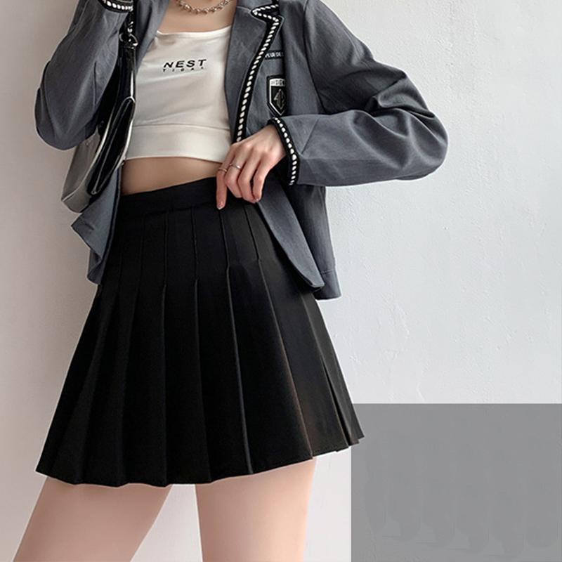 Осенне-зимняя женская плиссированная юбка, белая короткая юбка, тонкая клетчатая юбка трапециевидной формы в японскую клетку с высокой талией