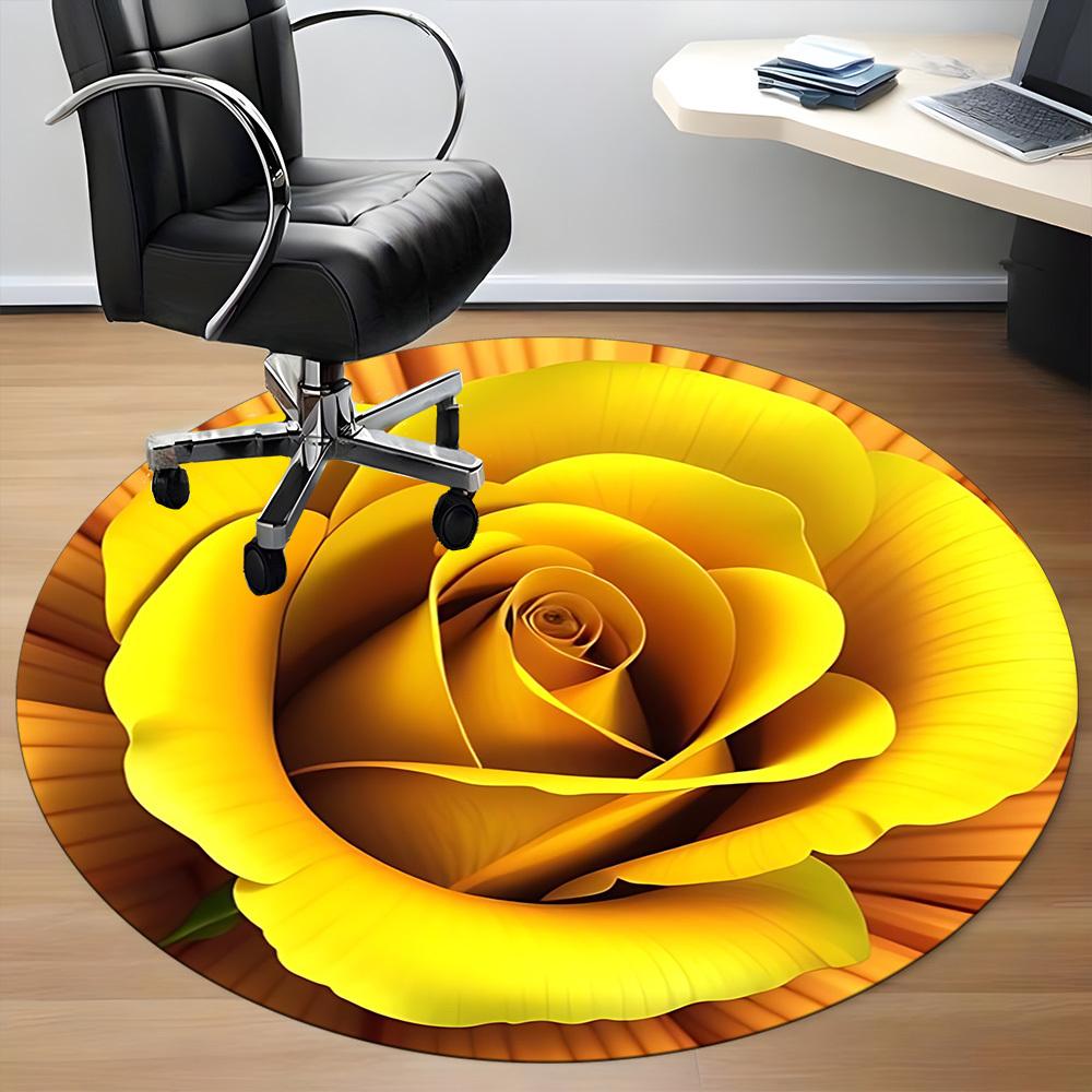 1pc Yellow Rose Chair Carpet for Office, Non-slip, Soft and Durable Office Rug, Perfect for Office yy260131025