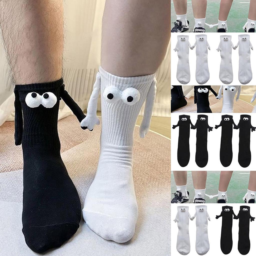 Funny Magnetic Suction Cup 3D Doll Pair Of Socks Socks For Women Men Unisex Funny Couple Hold Hands Socks For Couple