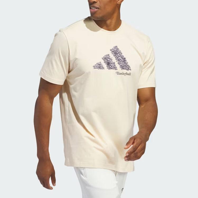 Adidas Court Therapy American Retro Graphic Printed Short Sleeve Tee Men Beige IN6361