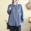 Женская вышитая джинсовая осенне-зимняя новая ретро универсальная свободная высококачественная рубашка с длинным рукавом