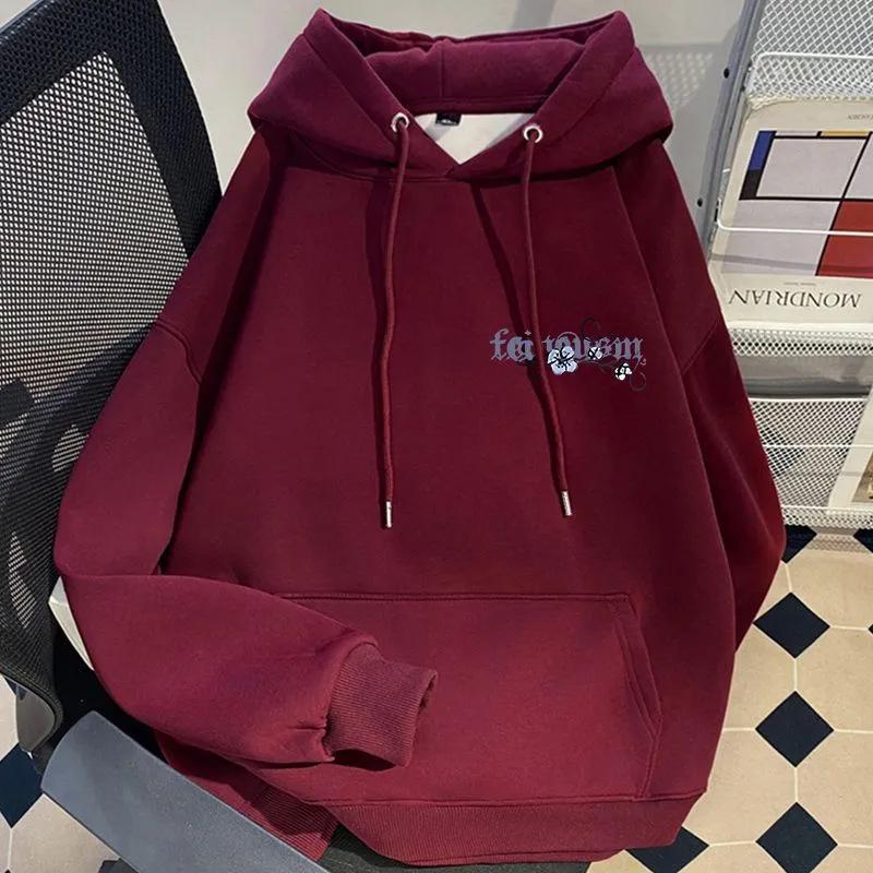 Мужская винтажная толстовка с принтом вишневого цвета и мечом, с начесом, свободного кроя, модная осенне-зимняя куртка