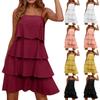 Women's Summer Casual Boho Sling Sleeveless Dress Ruffle Layered Flowy Beach Dress