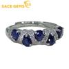 925 Sterling Silver Resizable 3*4MM Natural Sapphire Rings for Women Engagement Cocktail Party Fine Jewelry Gift