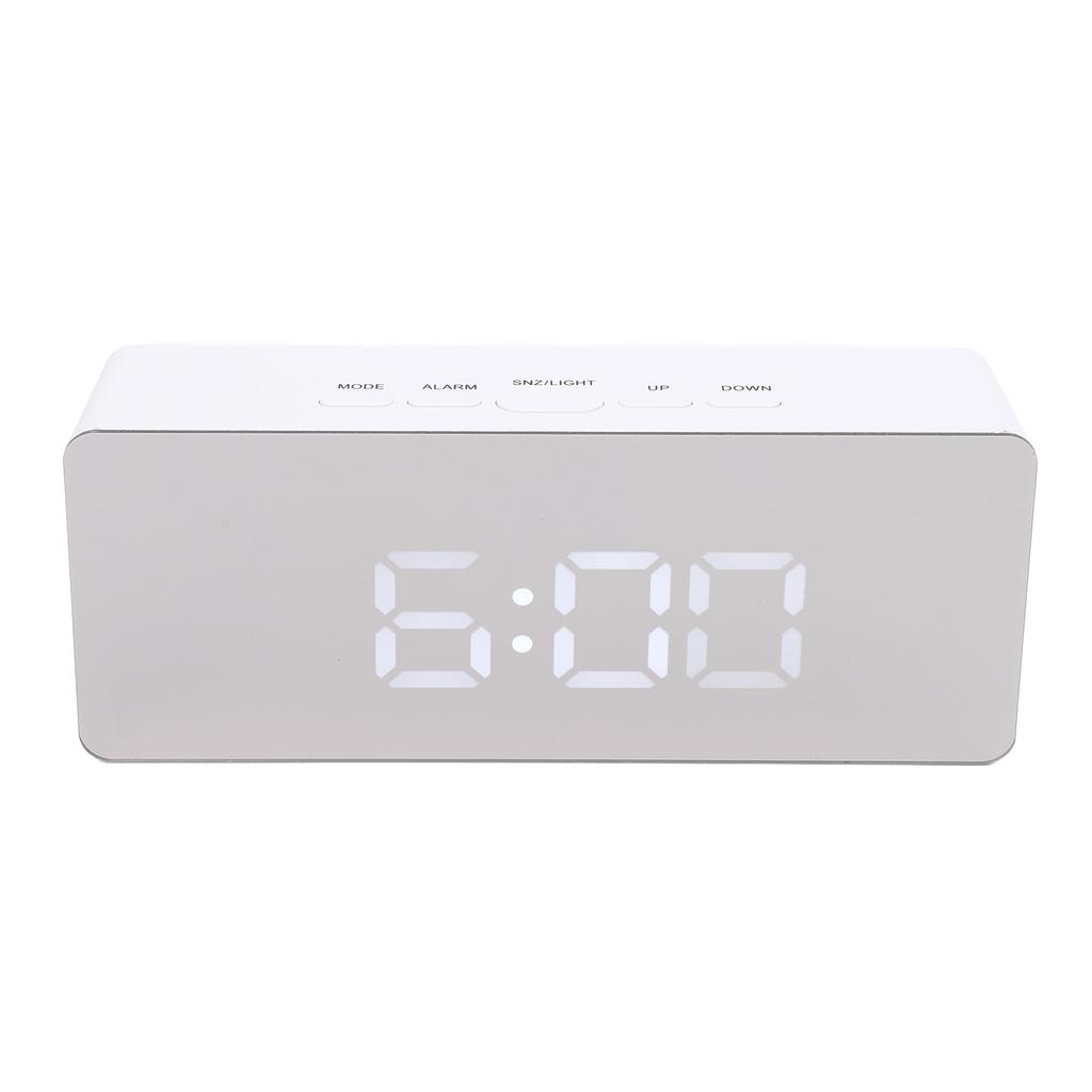 LED Mirror Digital Alarm Desk Clock Large Display 1224 Hour Format Snooze Mode Adjustable