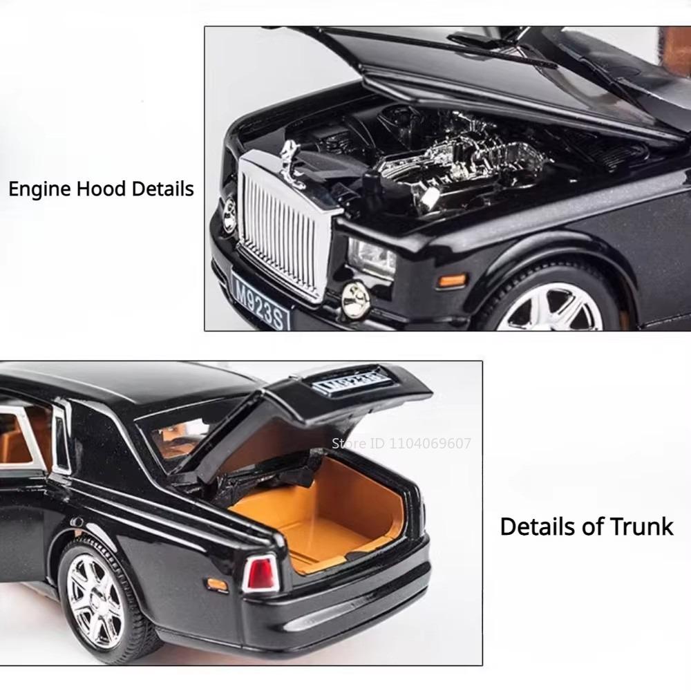 1:24 Модель игрушечной машины Rolls Royce Phantom, литой под давлением сплав, имитация звука и света, инерционный механизм, коллекционные игрушки, транспортное средство для детей, подарки