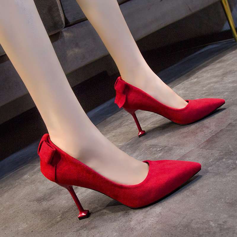 Красные замшевые свадебные туфли женские каблук бант высокие каблуки сказочный стиль с Xiuhe свадебные туфли зеленые туфли