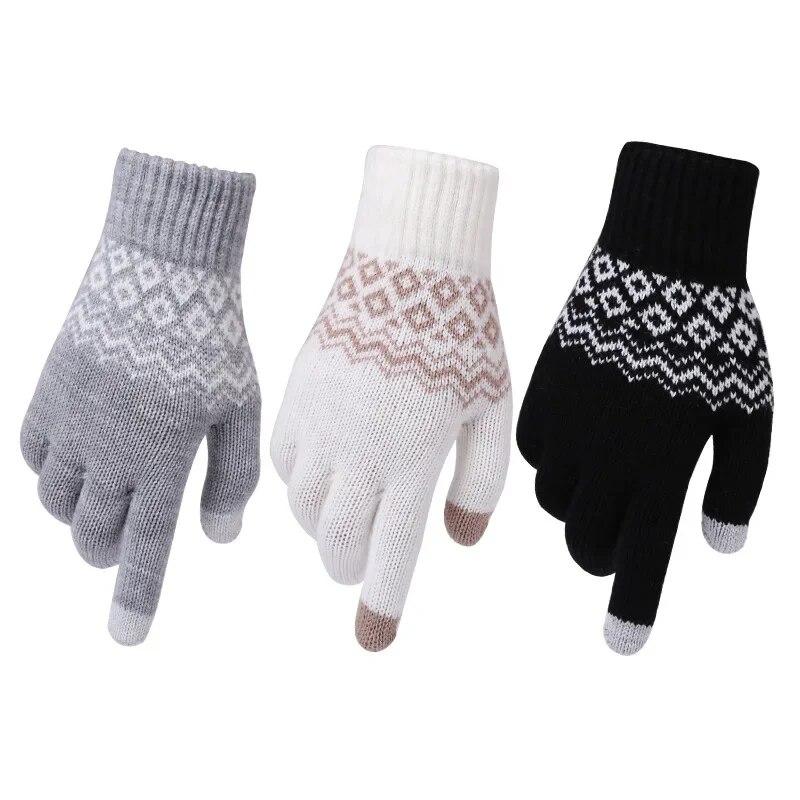 Winter TouchScreen Gloves Women Men Warm Stretch Knit Mittens Imitation Wool Full Finger Guantes Female Crochet Thicken