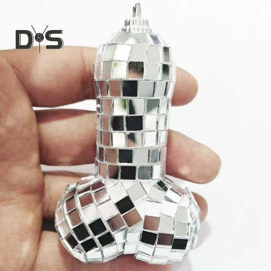 Зеркальный диско-шар, забавное 3D-украшение для рождественской елки, блестящая серебряная подвеска в виде колбасы для зеркала автомобиля, аксессуары