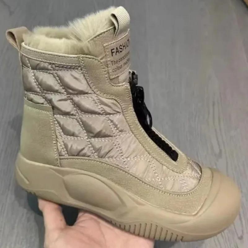 Ретро водонепроницаемые зимние ботинки 2024 года, новые зимние ботинки из вулканизированного хлопка с мягкой подошвой и плюшевой изоляцией, высокие женские туфли Traf