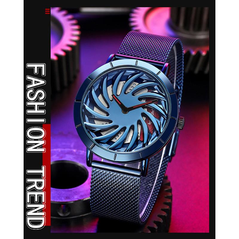 Сеть новых продуктов с кварцевыми часами Модные трендовые часы Простые креативные кварцевые мужские часы с полым автомобилем на колесиках