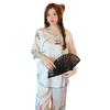 Pajamas women's summer new ice silk medium-sleeved national style light luxury retro suit outer wear spring and autumn loose large size loungewear
