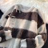 Pullover Stripe Design Sense Round Neck Sweater Women Korean Minority Soft Glutinous Lazy Knitted Top Long Sleeve Sweater Female
