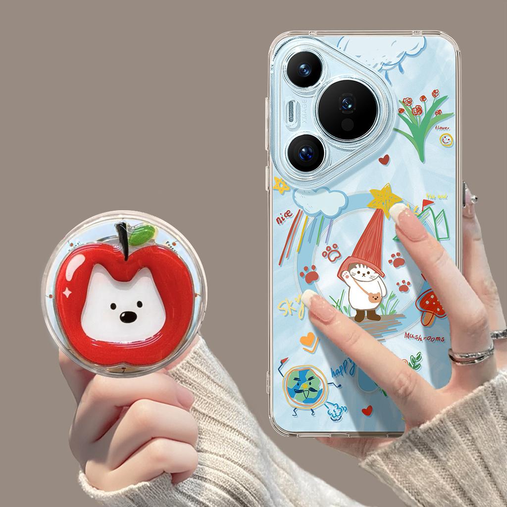 Mobile phone case with bracket is suitable for Huawei pura90promax graffiti cat 80ultra magnetic suction 70 + summer cover.