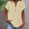 Summer Women Shirt With Stand Collar Short Sleeve Cotton Blended Fabric For Casual Wear