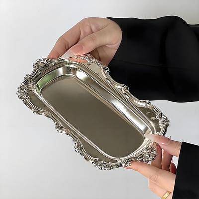 Винтажная зеркальная подставка для торта, поднос для десертов из нержавеющей стали с тиснением, подарочная тарелка для хранения украшений, элемент декора дома