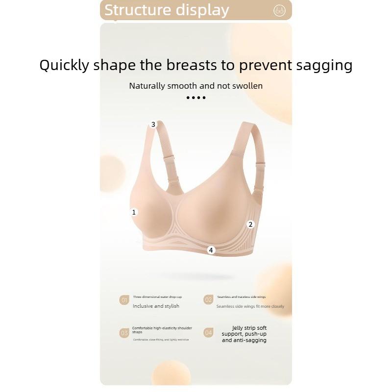Jelly-style Underwear with Soft Support, Seamless Wide Shoulder Straps, Cup Fixation, Double Breast Reduction, Without Steel Rings.