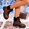 Leopard Platform Women Snow Ankle Boots Fashion Mid Heels Boots Leather Designer Shoes 2024 Trend Winter New Dress Botas Mujer