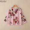 ZANZEA Women Casual Round Neck 3/4 Sleeve Loose Floral Print Blouse