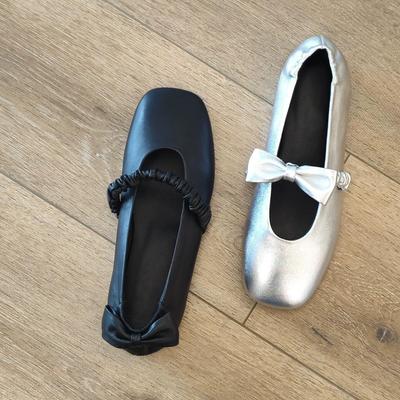 Кожаная корейская версия бант квадратный носок с Мэри Джейн одинарные туфли женские 2025 весна балетки одинарные туфли