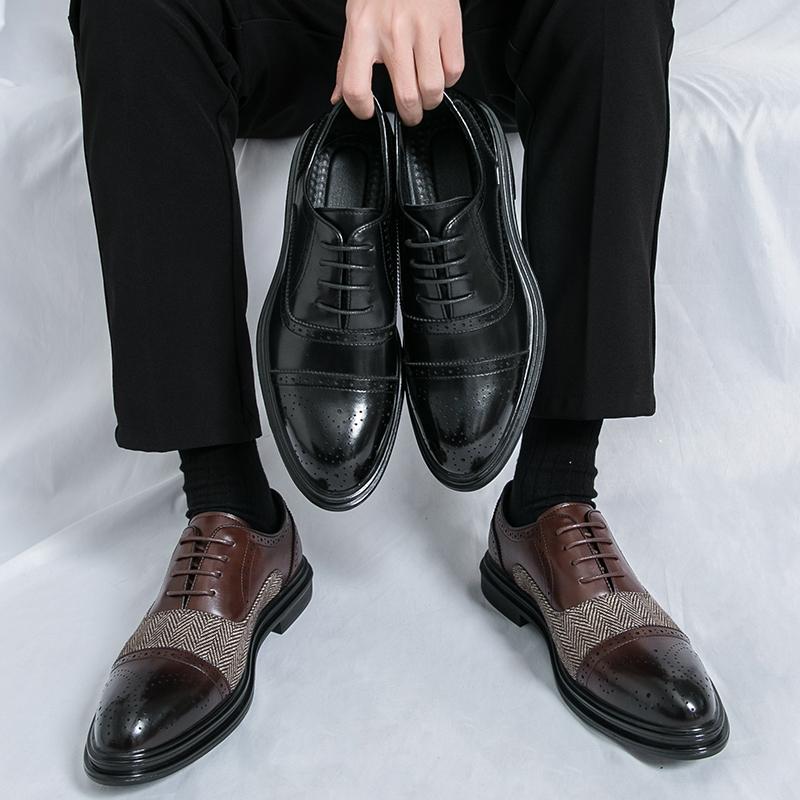 Fashion Retro Men Brock Leather Shoes Luxurious Men Comfortable Breathable Patchwork Fashionable Leather Shoes Social Shoes Sizes 38-46