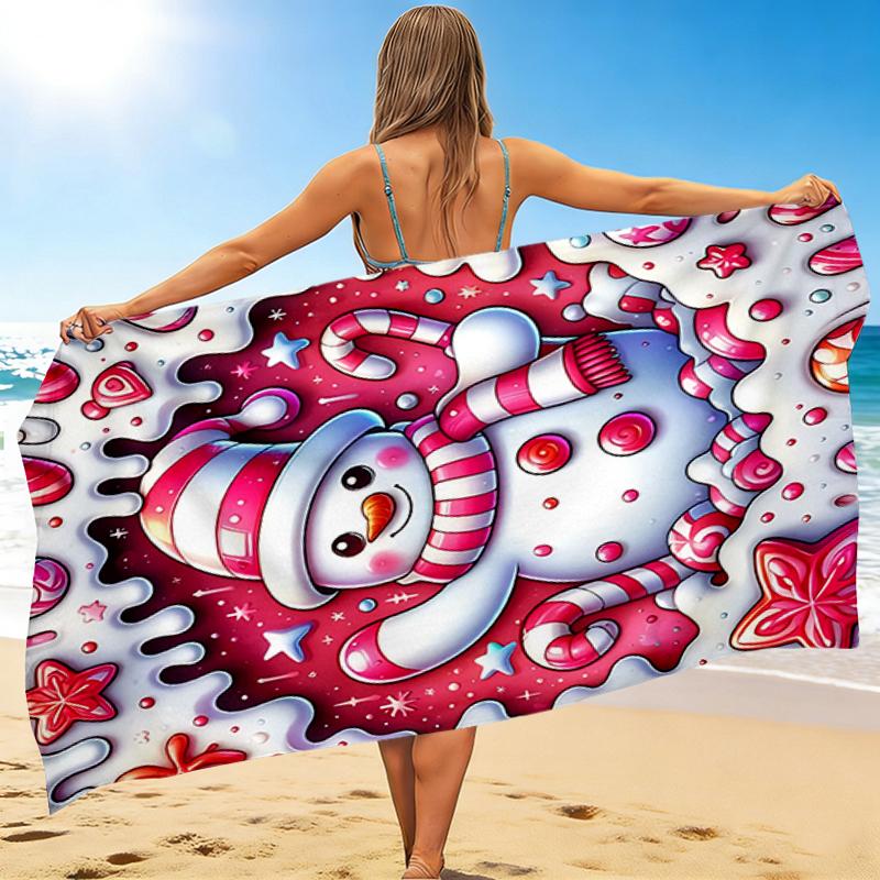 1Pc Winter Wonderland Snowman Beach Towel Quick Dry Multiuse For Beach Pool Gym Yoga Home Travel Christmas Halloween Xmas Gift G154