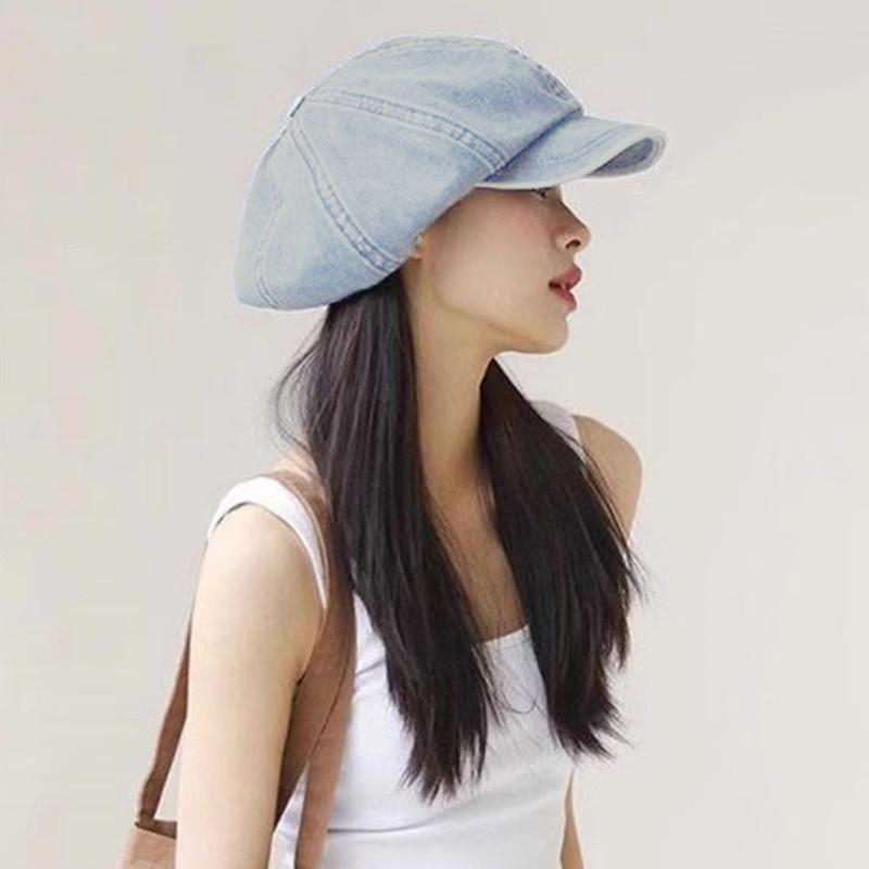 Женская шляпа художника в стиле ретро, ​​синяя шляпа, ковбойский берет, восьмиугольная шляпа, тонкая летняя выставка, маленькое лицо