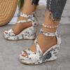 2024 Hot Sale Ladies Shoes Cover Heel Women's Sandals Dress Sandals Women Print Back Zip Platform Wedges Shoes Women