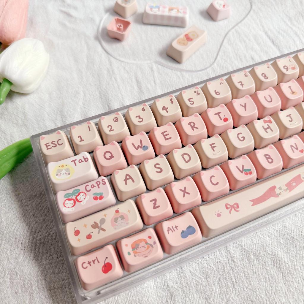 Cute KeyCaps MOA Pink Purple Yellow MAO Profile Cat Ear Shape Custom PBT Keycap for 60% 65% 75% TKL 96% Mechanical Keyboard