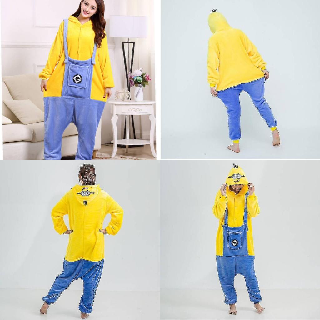 Minions Fleece Onepiece Sleepwear With Hooded Design For Family Lounge And Sleep
